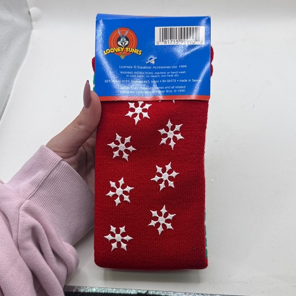 NWT Vtg Looney Tunes Taz Slipper Socks Christmas Skiing Tasmanian Collectible - Picture 4 of 5